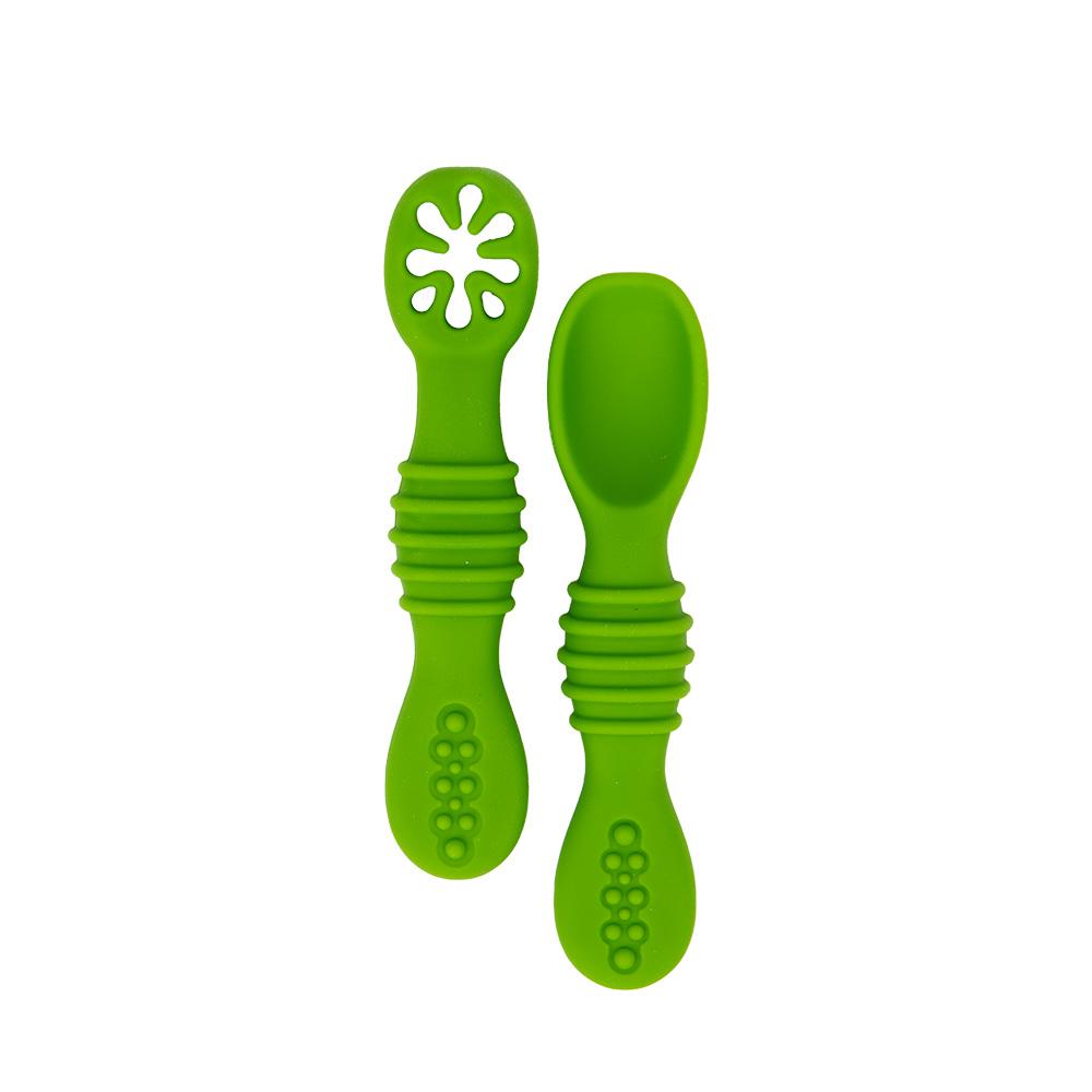 Babies Basic - First Stage Silicone Training Spoon With Masher - Green