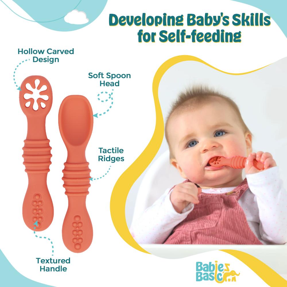 Babies Basic - First Stage Silicone Training Spoon With Masher - Pink