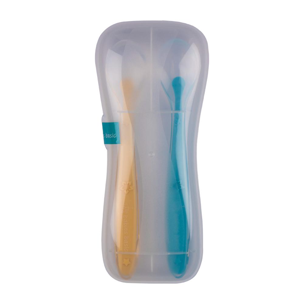 Babies Basic Silicone Spoon Set With Travel Case - Set Of 2 - YelloWithBlue