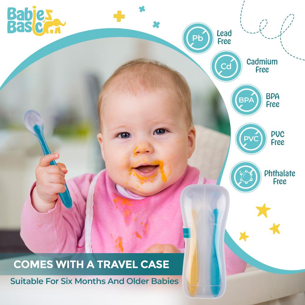 Babies Basic Silicone Spoon Set With Travel Case - Set Of 2 - YelloWithBlue