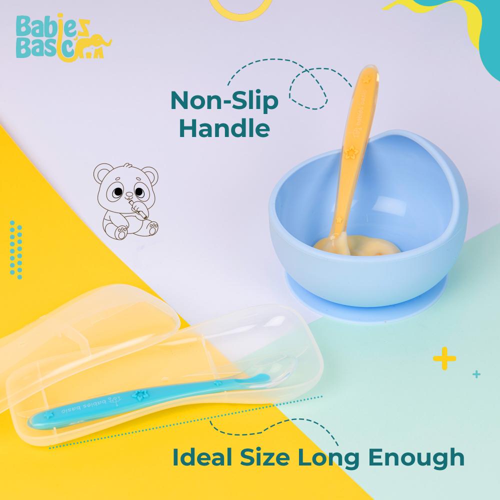 Babies Basic Silicone Spoon Set With Travel Case - Set Of 2 - YelloWithBlue