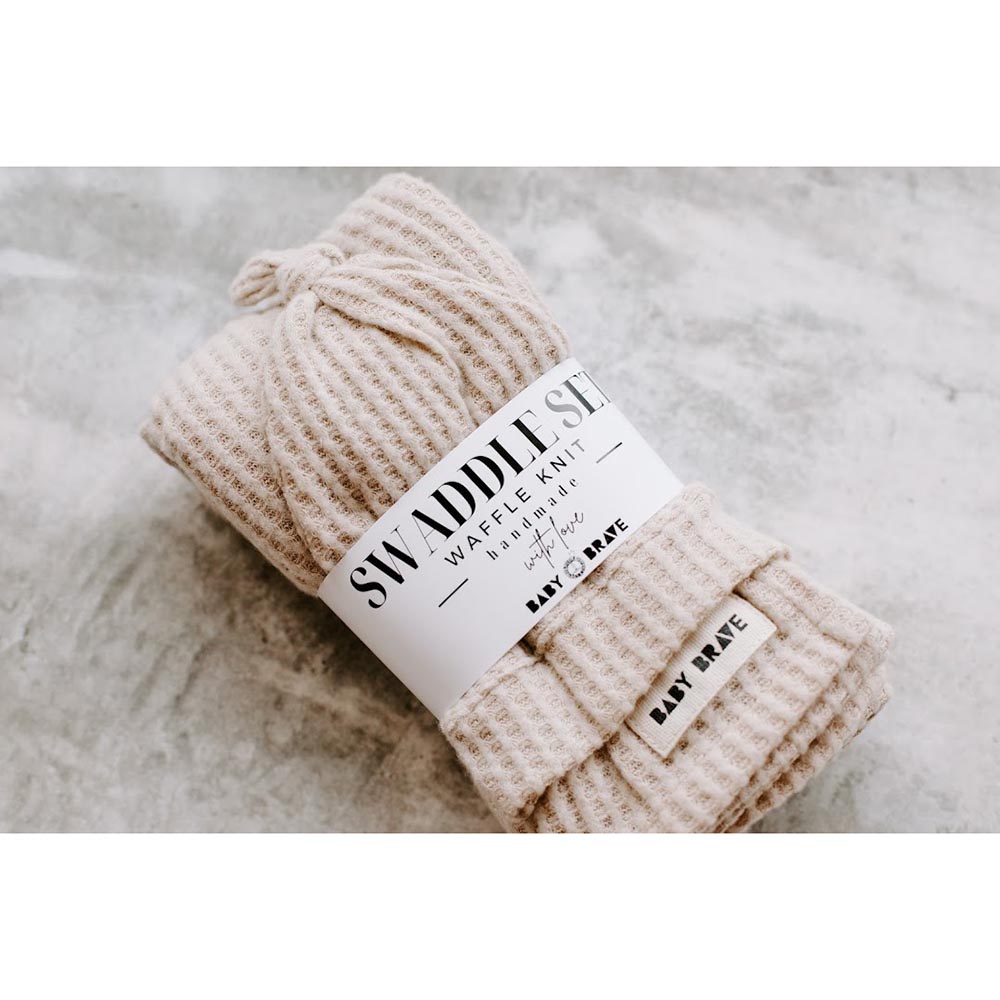 Baby Brave - 2pc-Set - Waffle Knit Blanket And Hat - Oatmeal