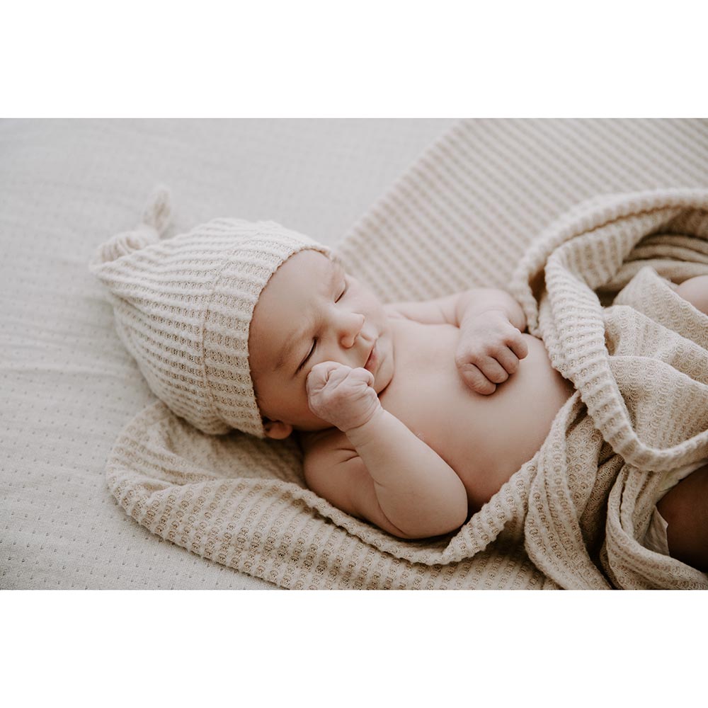 Baby Brave - 2pc-Set - Waffle Knit Blanket And Hat - Oatmeal