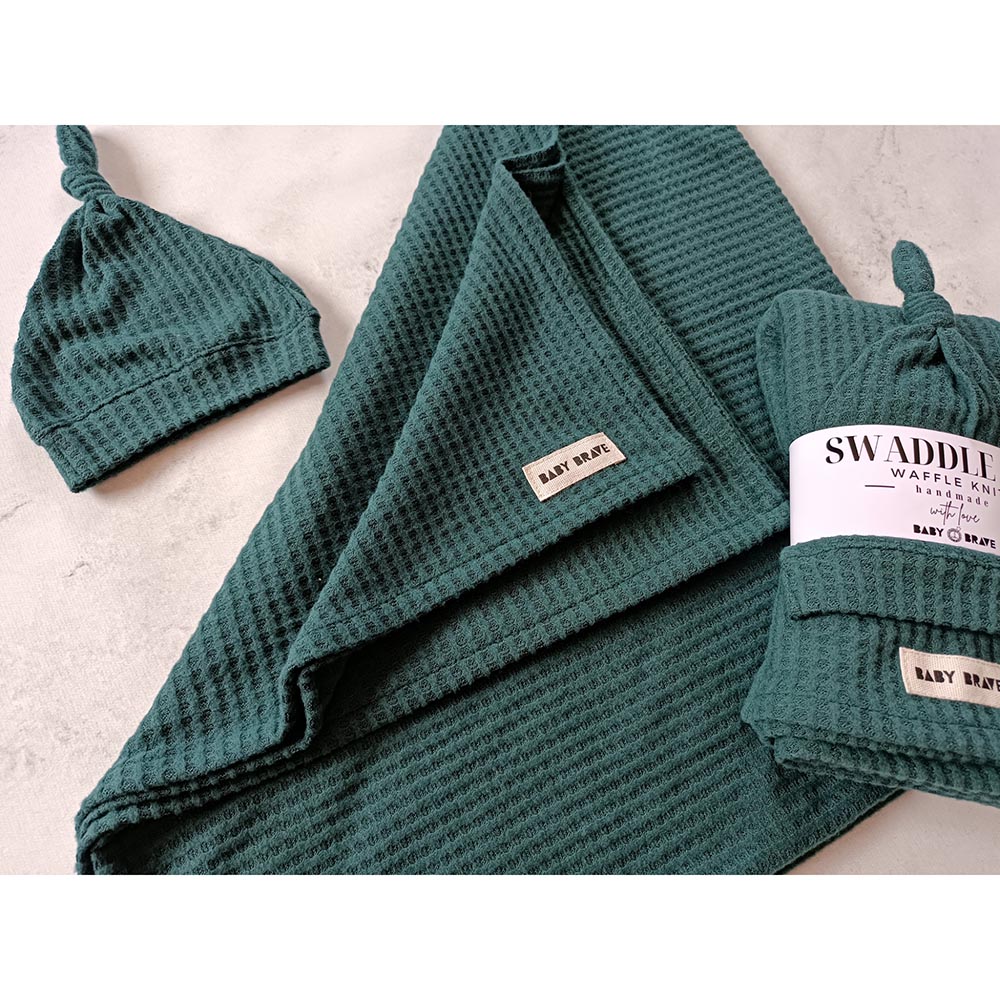 Baby Brave - 2pc-Set - Waffle Knit Blanket And Hat - Emerald Green