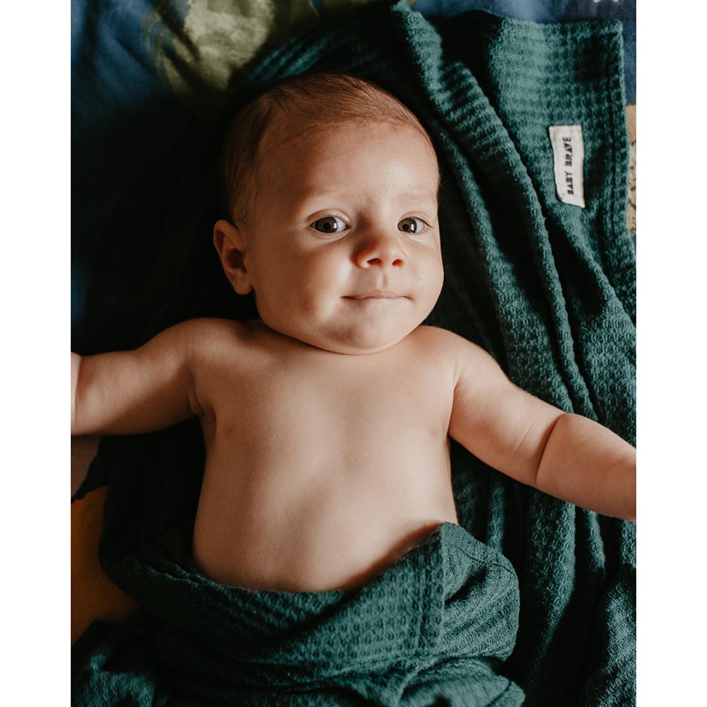 Baby Brave - 2pc-Set - Waffle Knit Blanket And Hat - Emerald Green