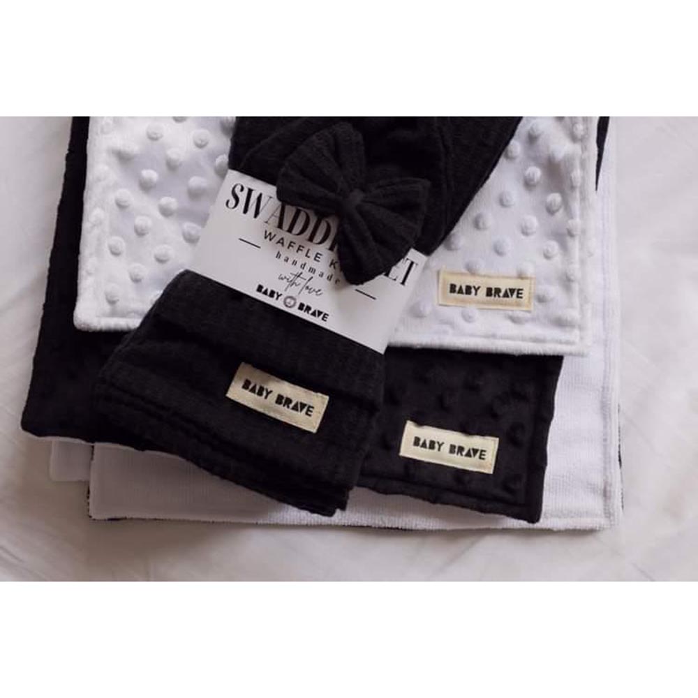Baby Brave - 2pc-Set - Waffle Knit Blanket And Hat - Black