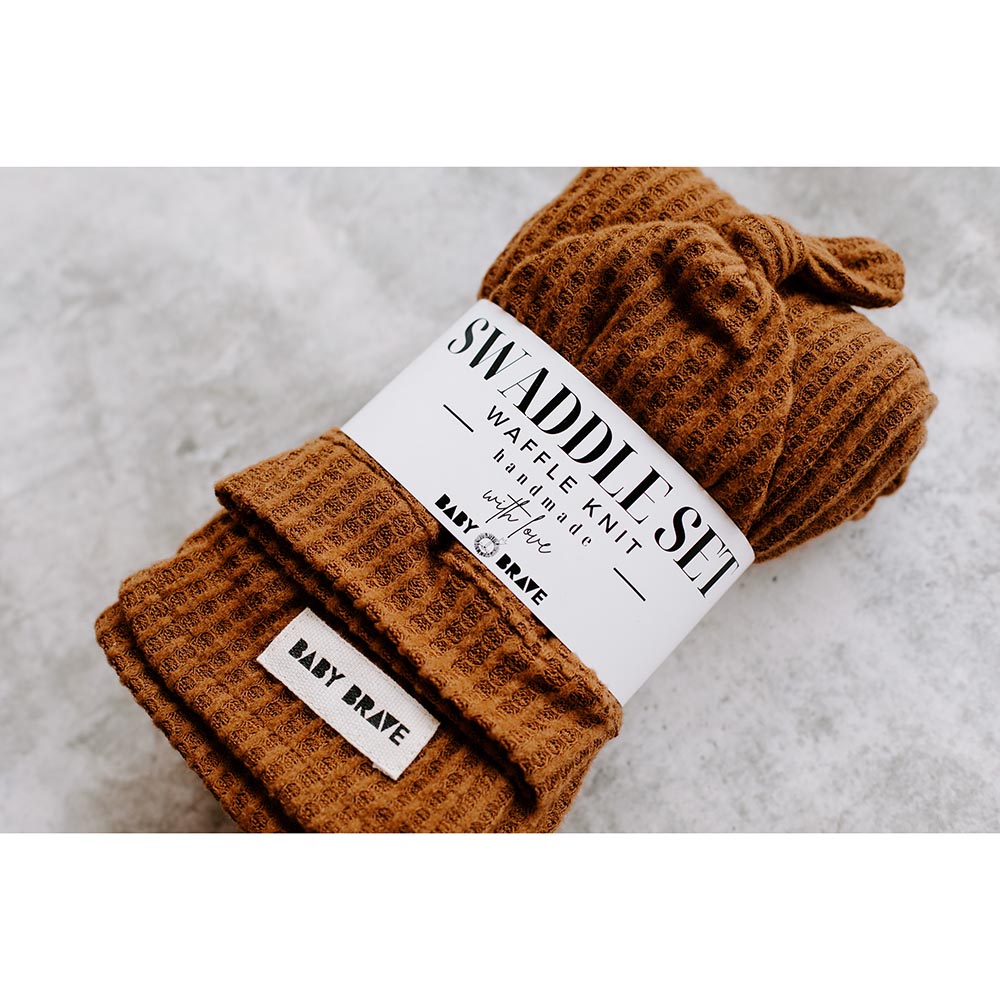 Baby Brave - 2pc-Set - Waffle Knit Blanket And Hat - Caramel