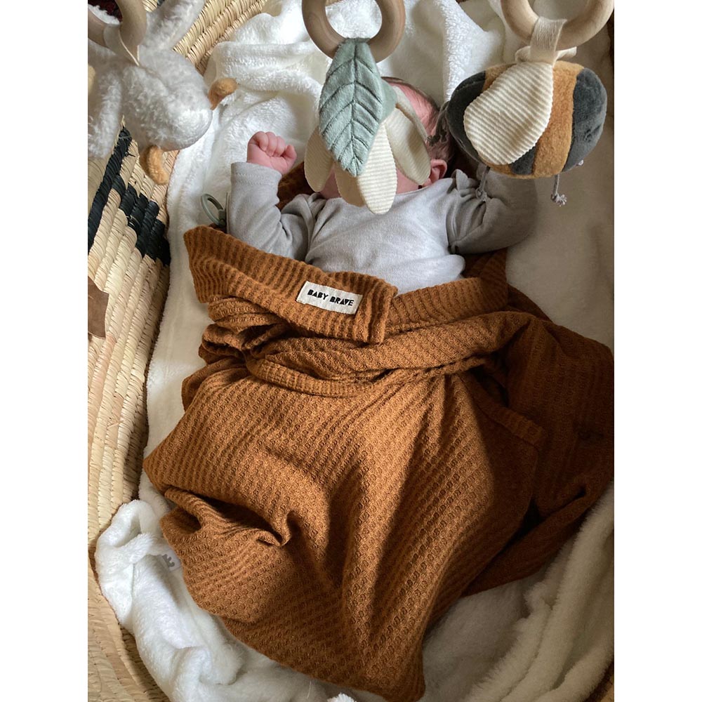 Baby Brave - 2pc-Set - Waffle Knit Blanket And Hat - Caramel