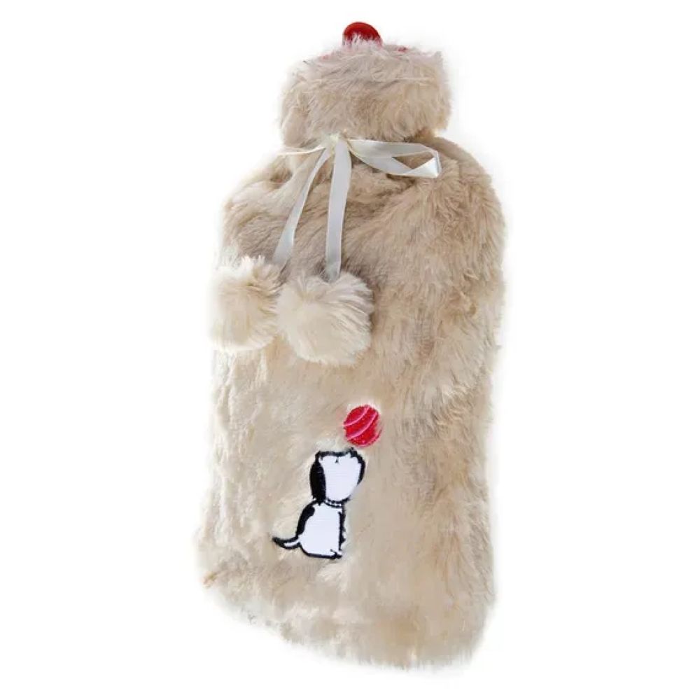 Biggdesign - Dogs Hot Water Bottle With Soft Plush Cover - 2L - Beige