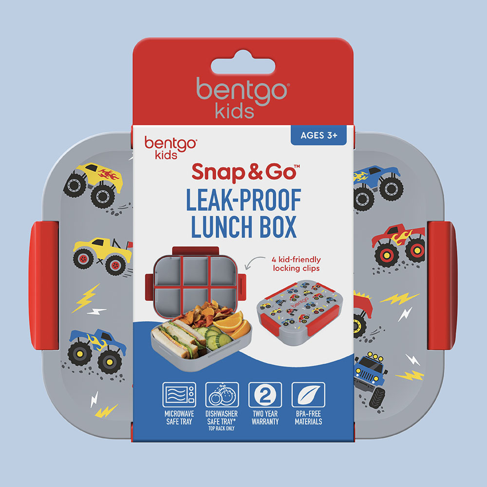 بينتغو - صندوق غداء كيدز برينتس رفيع 4 أقسام - شاحنات