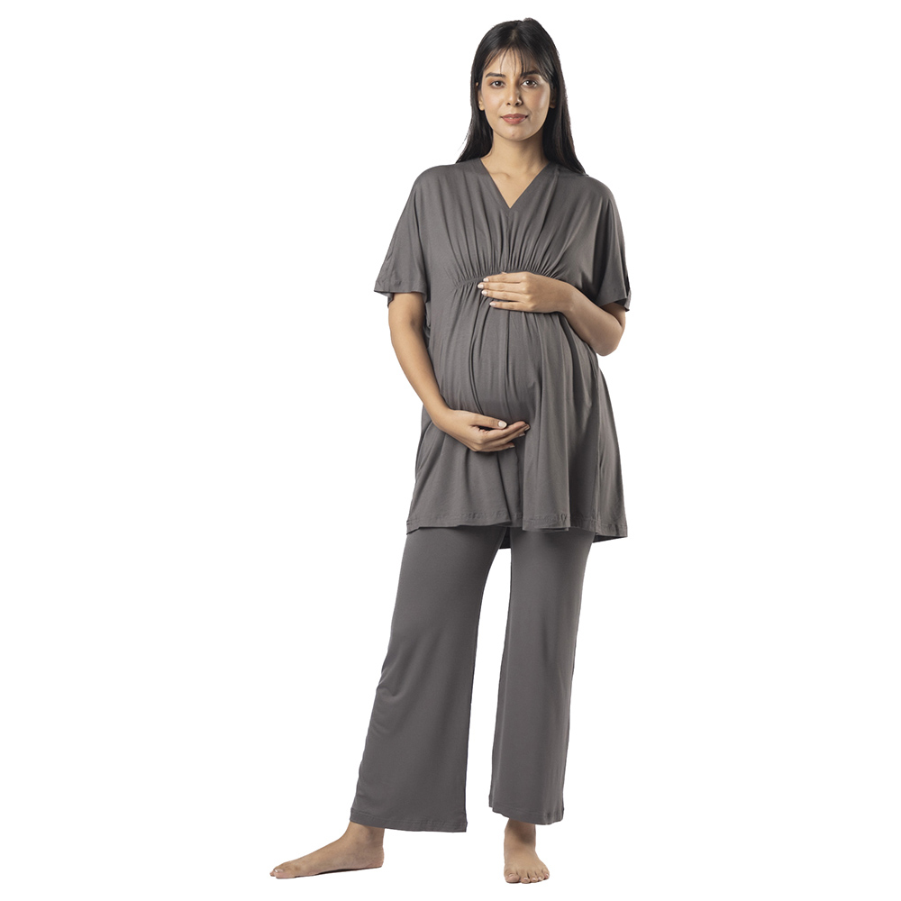 Block Hop - Maternity Kaftan Top - Charcoal Grey