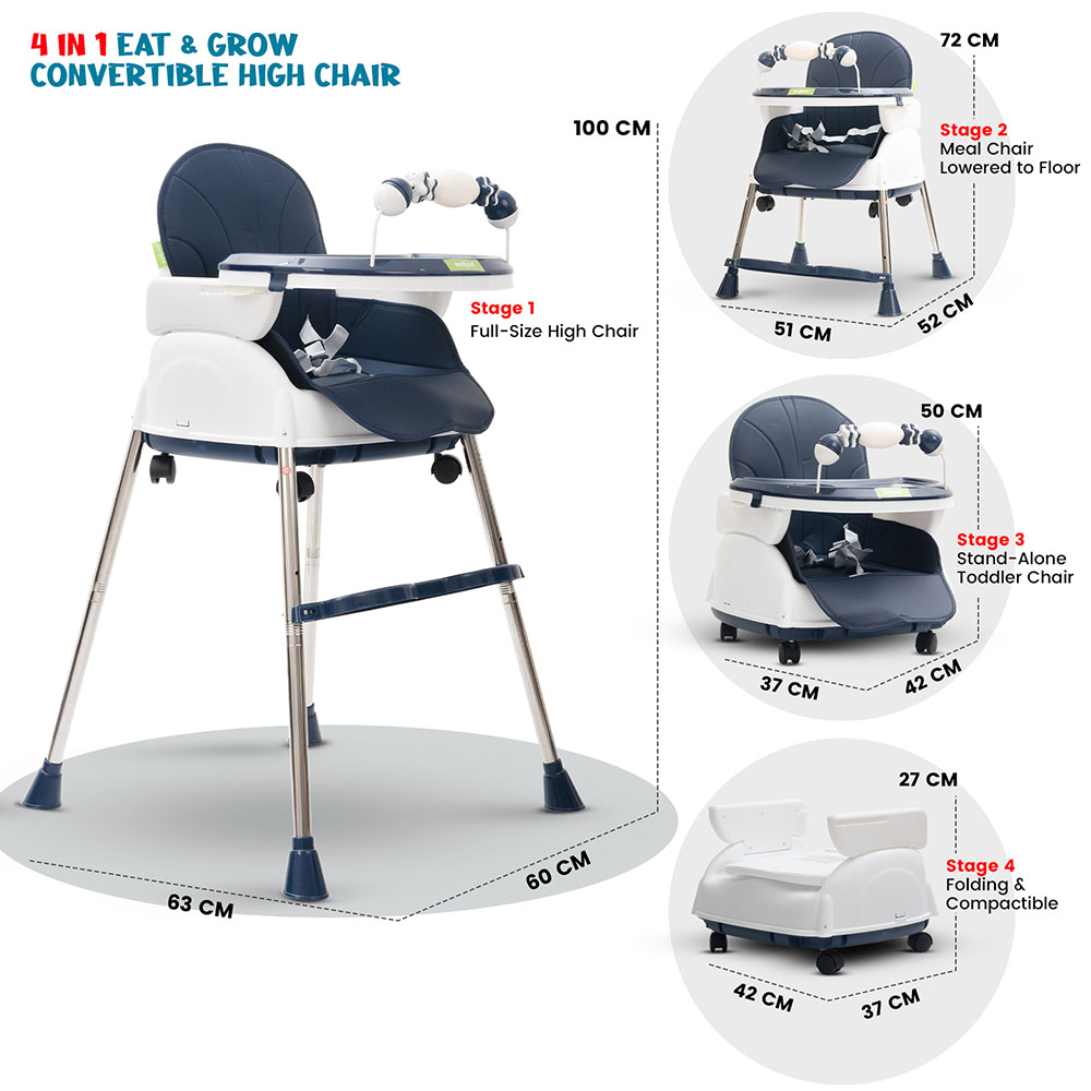 Baybee - 4-In-1 Nora Convertible Baby High Chair - Dark Blue