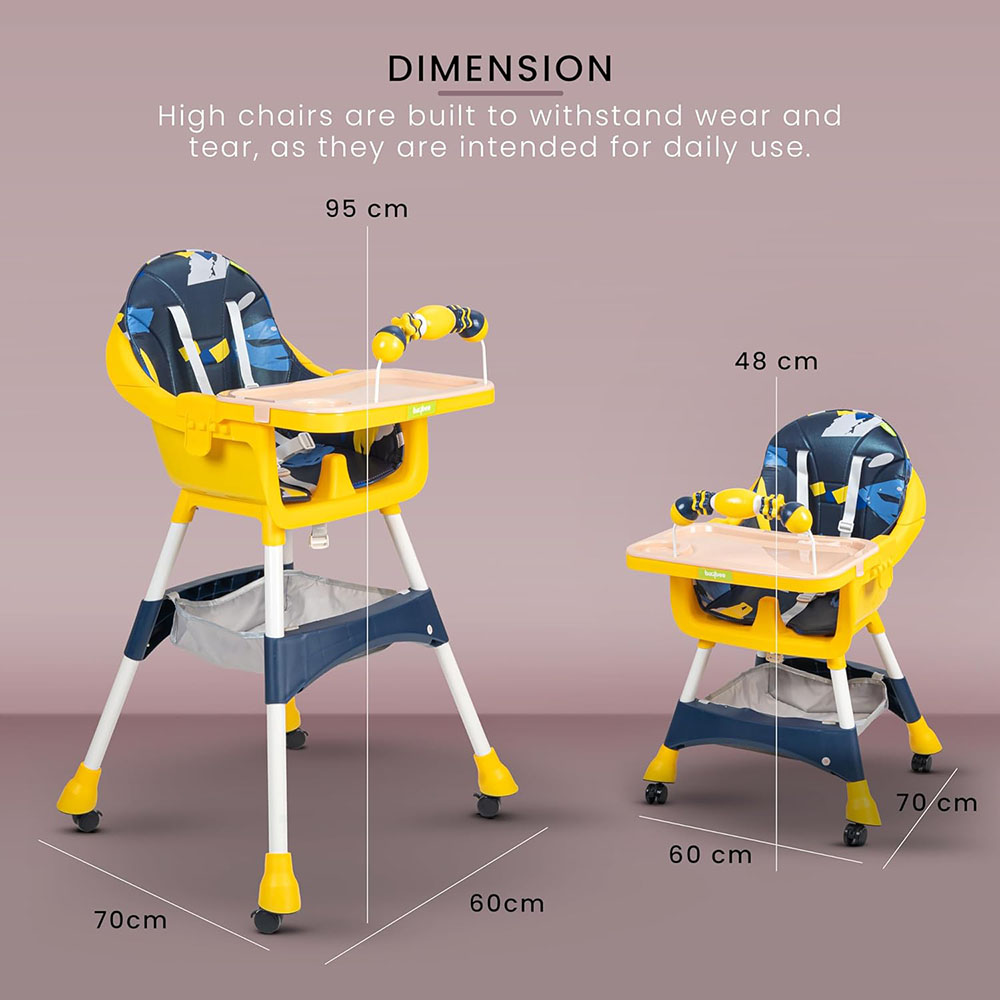 Baybee Auro Convertible Baby High Chair - Blue/Yellow
