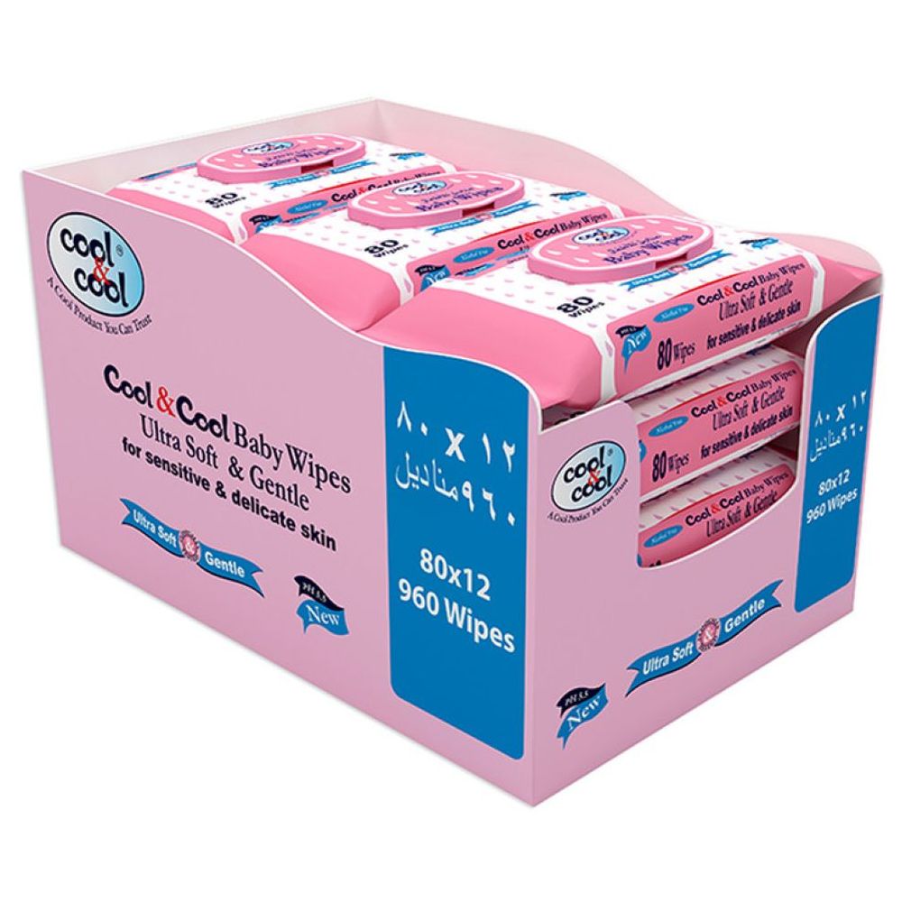 Cool & Cool Baby Wipes 80's - Safe for Baby - Pack of 12