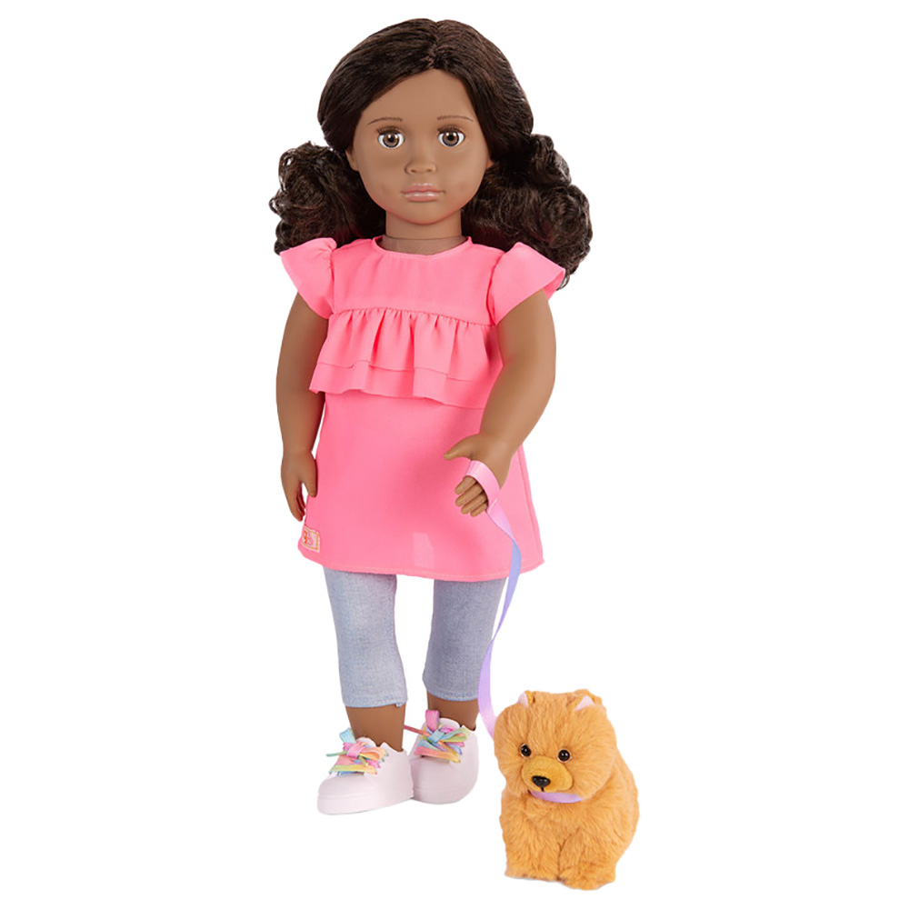 Our Generation - Ayanna Fashion Doll & Goldie Plush Puppy Set - 14pcs