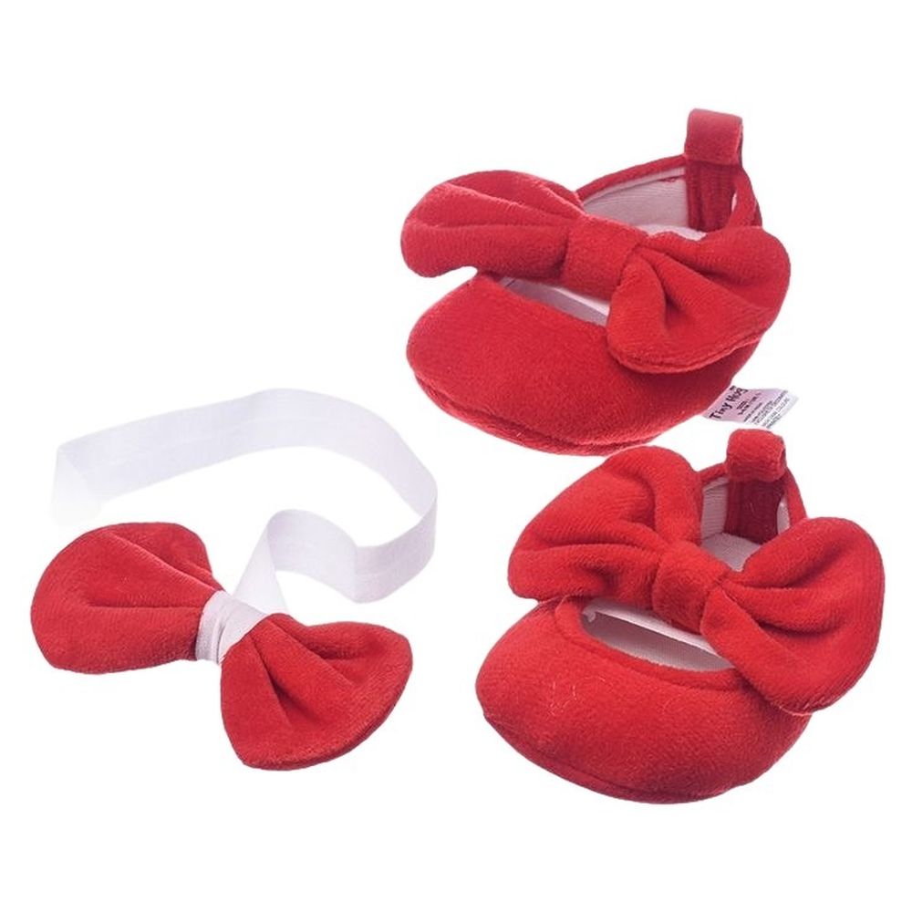تايني هاغ - حذاء ناعم ودافئ للأطفال مع بندانة - أحمر