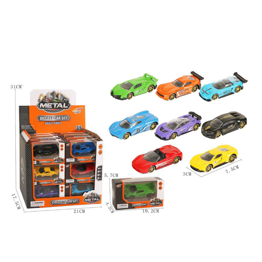 جودة - مجموعة سيارات مصبوبة من سبائك المعادن - 24 قطعة - قد يختلف اللون