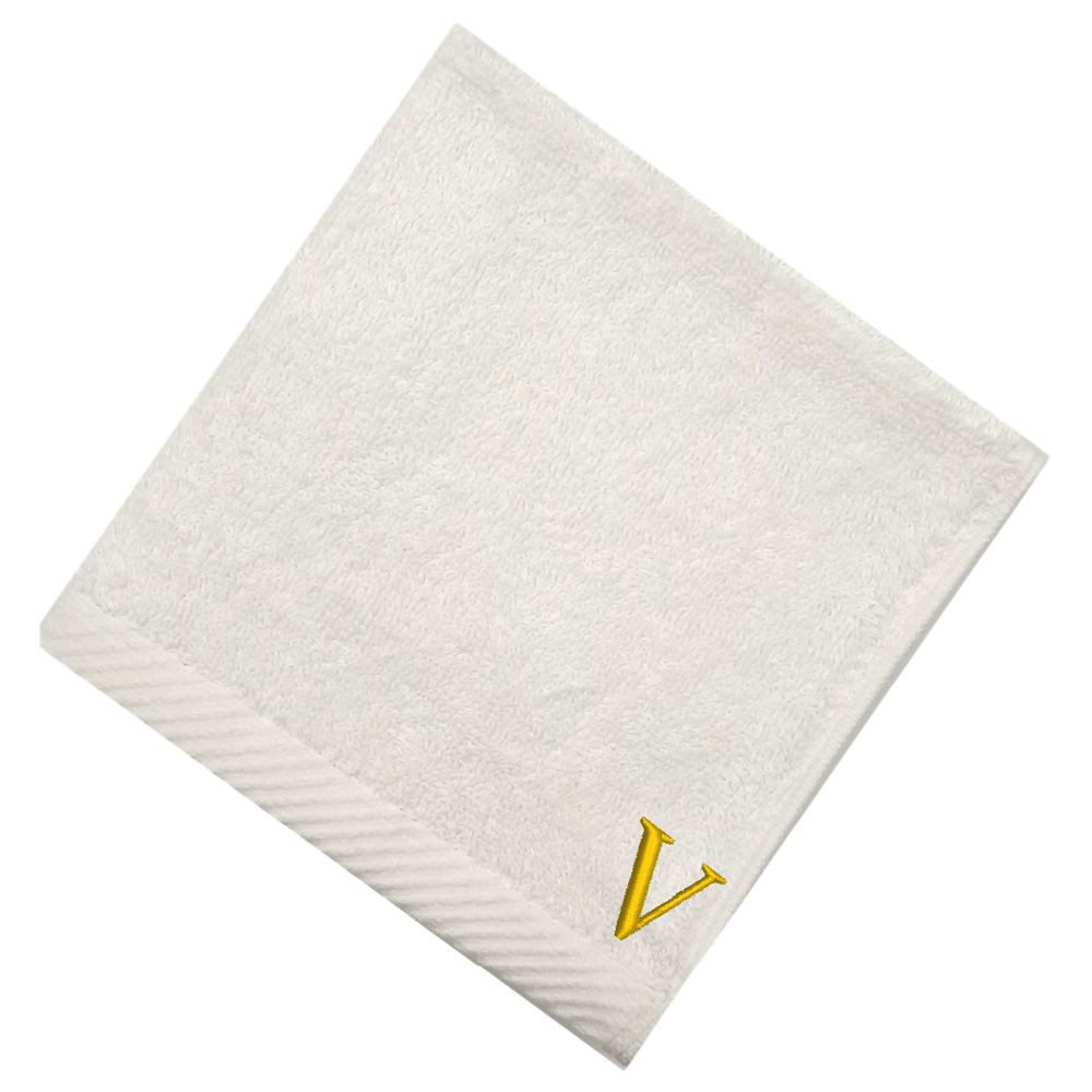 Byft - Letter V Monogrammed Face Towel - 33 x 33 cm - 6pcs - Golden/White