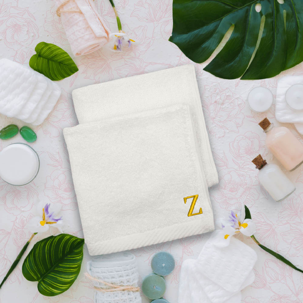 Byft - Letter Z Monogrammed Face Towel - 33 x 33 cm - 6pcs - Golden/White