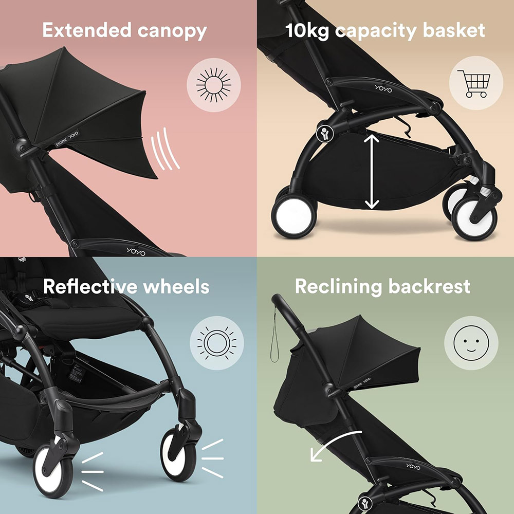 Stokke - YOYO3 Full Stroller with Frame, 0+ Newborn and 6+ Color Pack - Black 