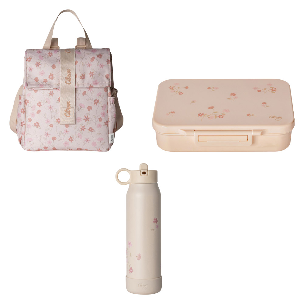 Citron - Insulated Rollup Lunchbag With 4 Compartment Tritan Lunchbox And Stainless Steel Water Bottle - 350ml - Flower