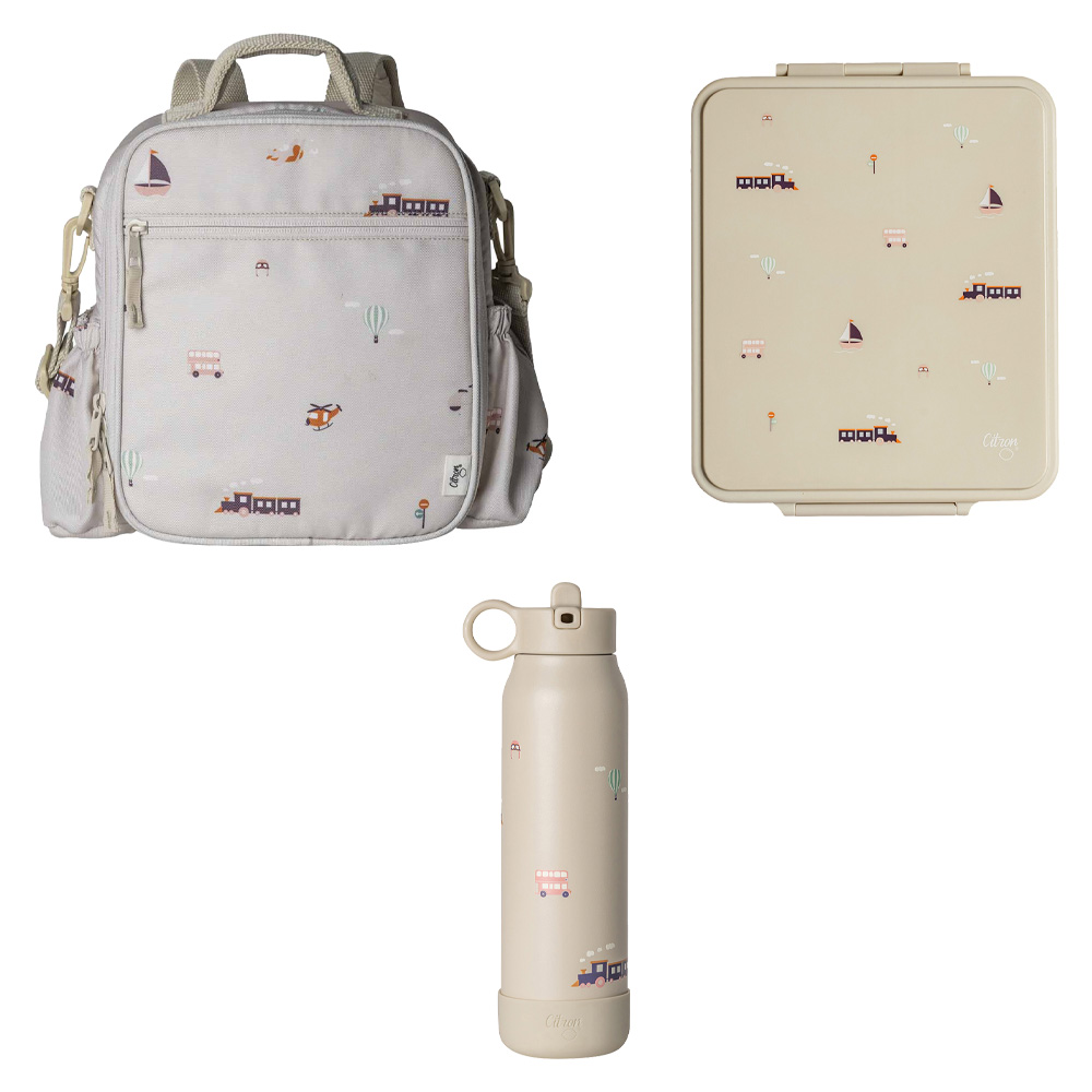 Citron - Classic Lunchbag With Grand Lunchbox And Stainless Steel Water Bottle - 350ml - Vehicles