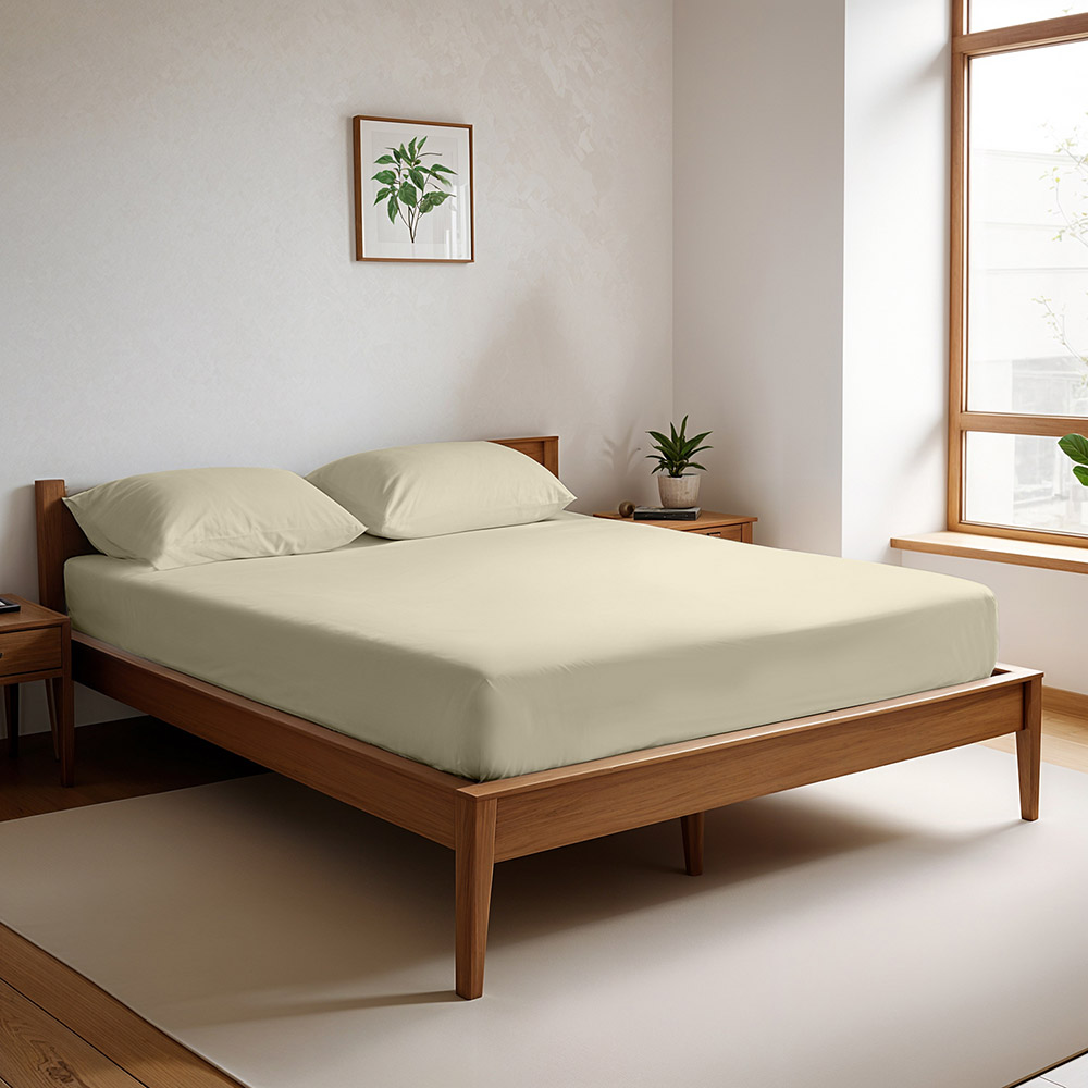 Cotton Home - King Size Fitted Bedsheet With 2 Pillow Case - Beige