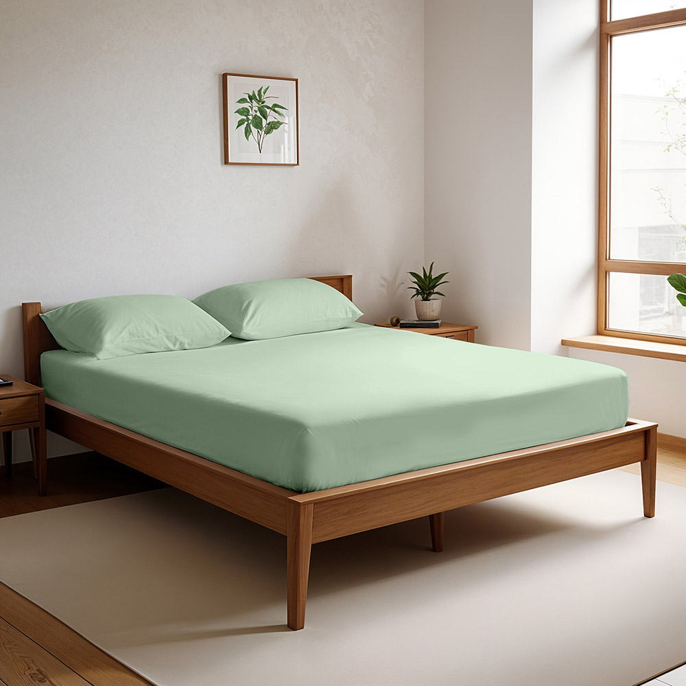 Cotton Home - King Size Fitted Bedsheet With 2 Pillow Case - Mint Green