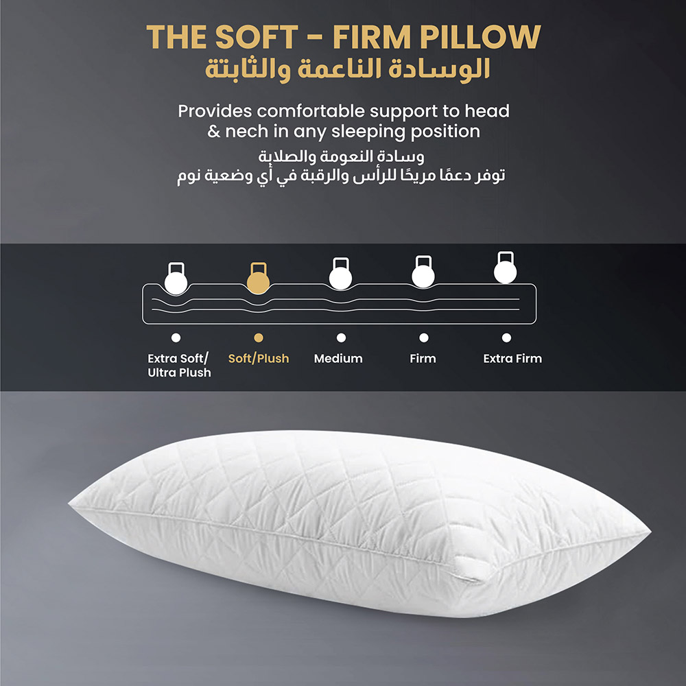 Cotton Home - Quilted Pillow For Stomach Sleeper - 50x70cm - Pack of 2 - White