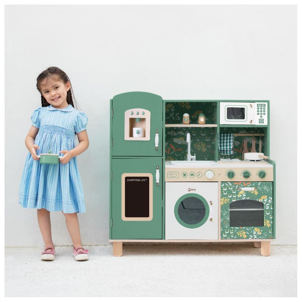Classic World Vintage Wooden Play Kitchen with Accessories - Green