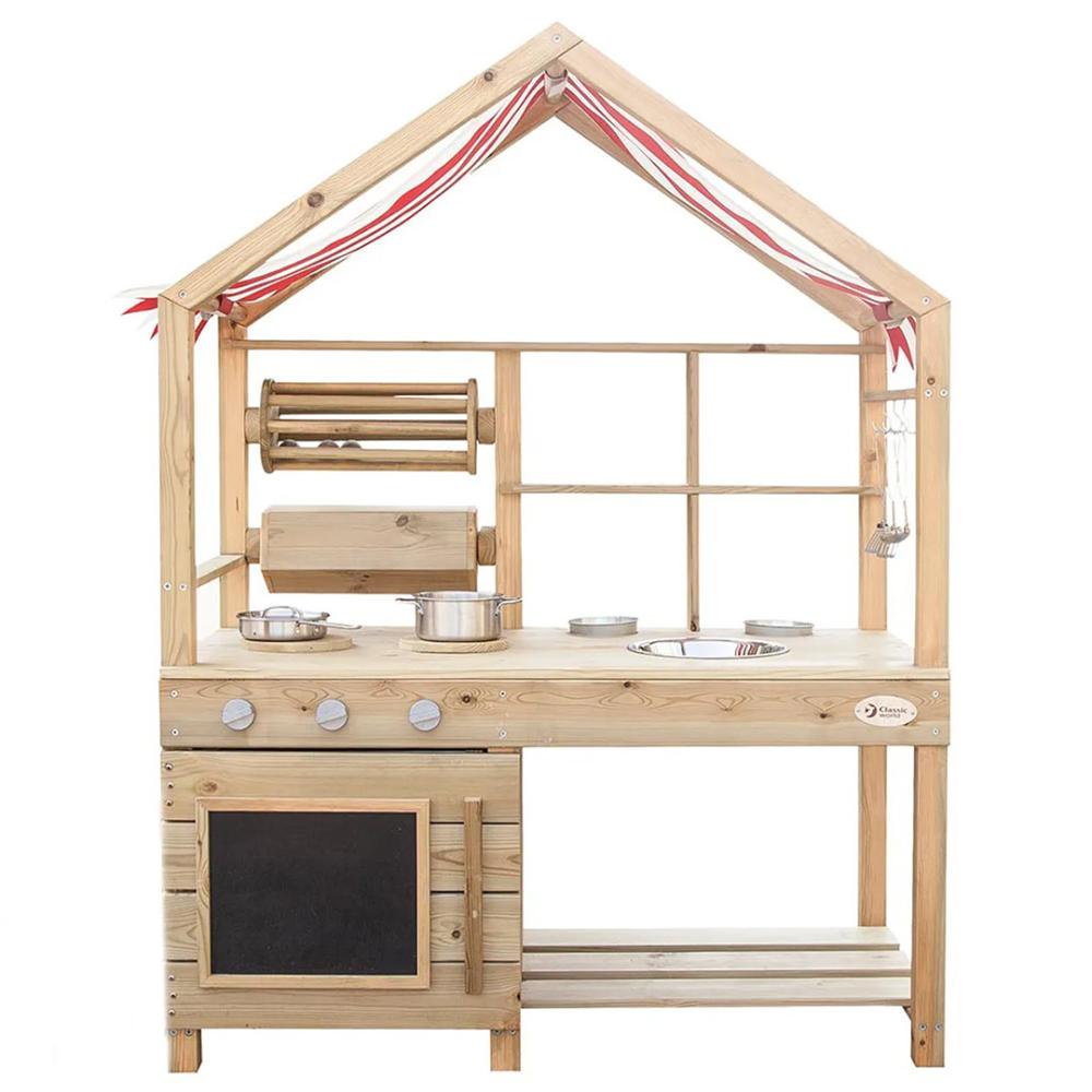 كلاسيك وورد - مطبخ خارجي خشبي من الطين مع شواية ومغسلة