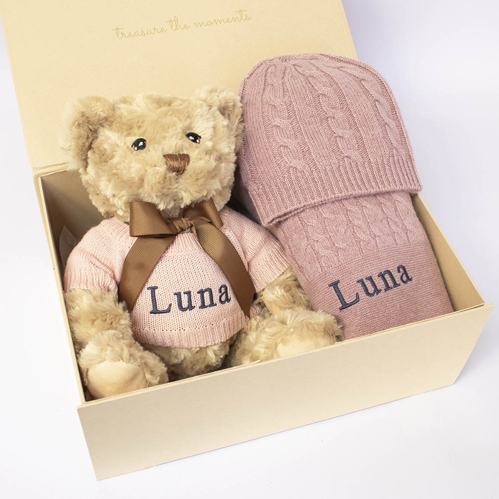 The Baby Gifting Company - Cashmere & Teddy Gift Set - Rosewood Pink - 3 Pcs