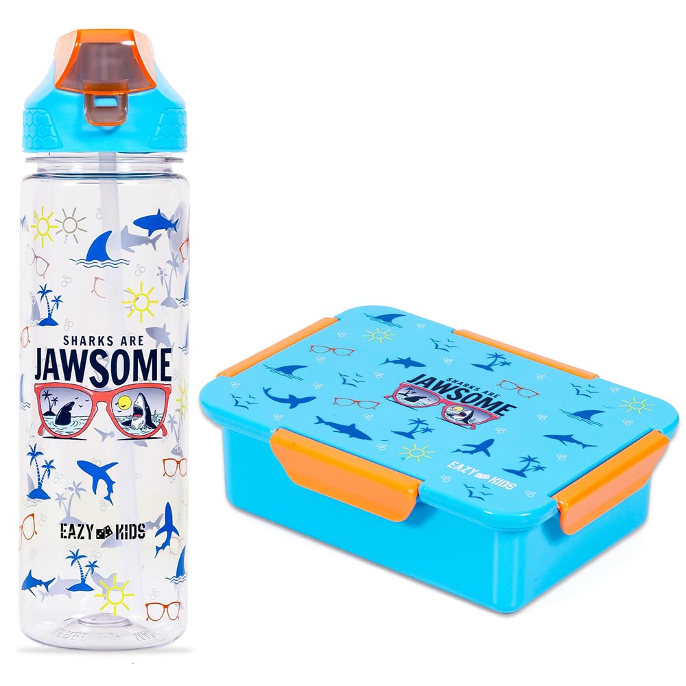Eazy Kids - Lunch Box & Water Bottle with Drinking Flip Lid & Sipper - Jawsome