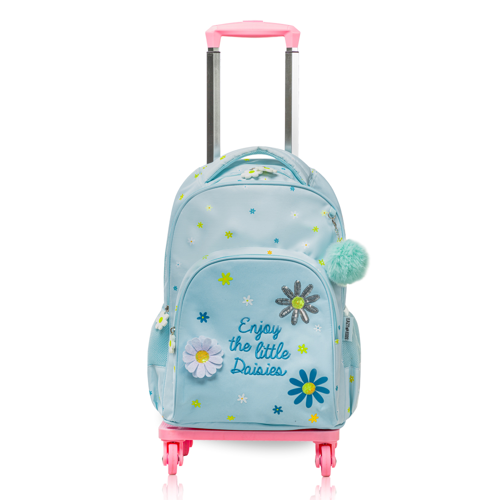 Eazy Kids - Girl's Backpack with Trolley, Pencil Case & Lunch Bag Set - Li'l Daisy Green