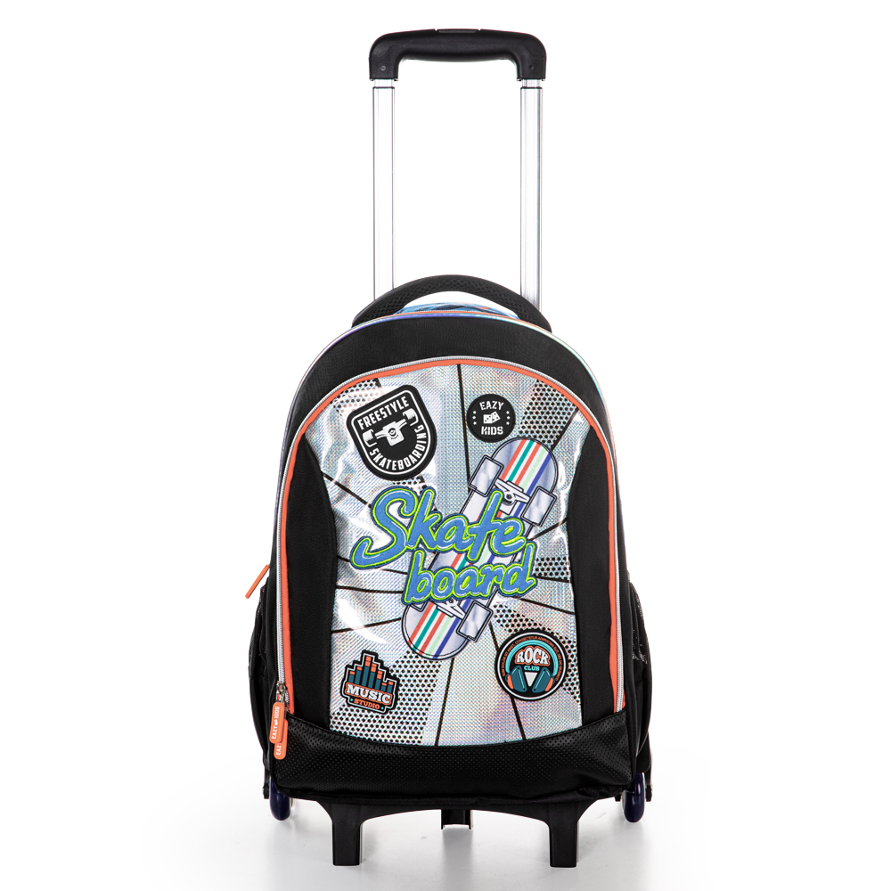 Eazy Kids - Boy's Backpack With Trolley, Pencil Case & Lunch Bag Set - Skateboard - 4 Pcs