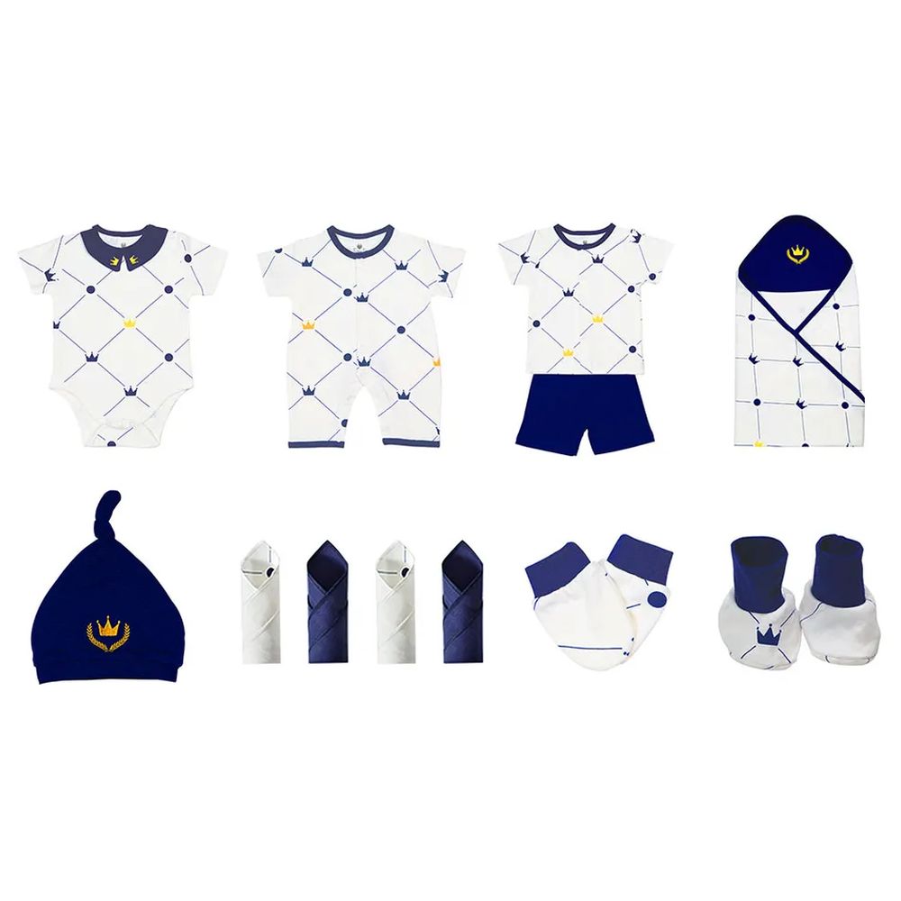 تايني توز - طقم هدايا للأطفال حديثي الولادة قطن 100% - تاج أزرق - 8 قطع