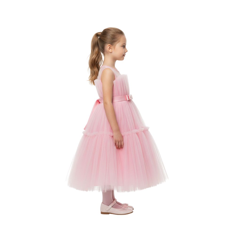 دي'دانييلا - فستان بفيونكة أمامية - شبك - زهري