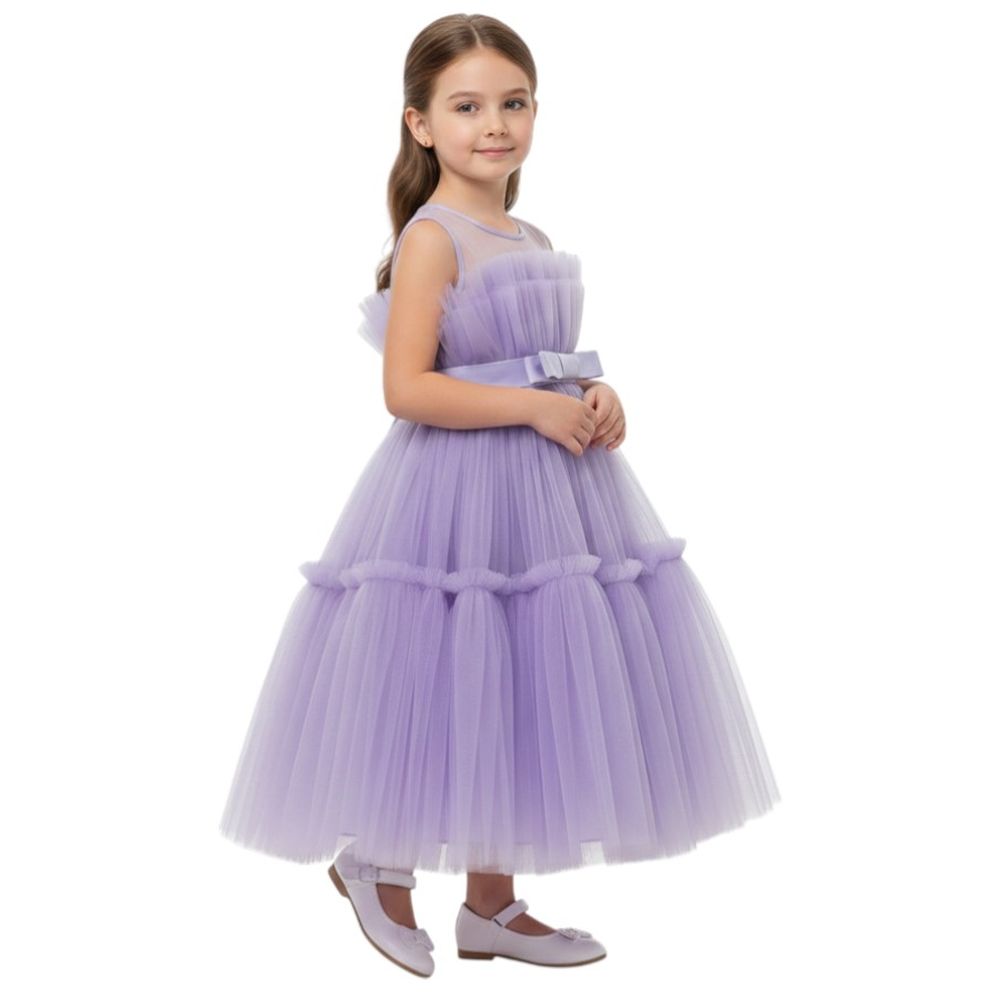 دي'دانييلا - فستان شبكي بفيونكة أمامية - بنفسجي لافندر