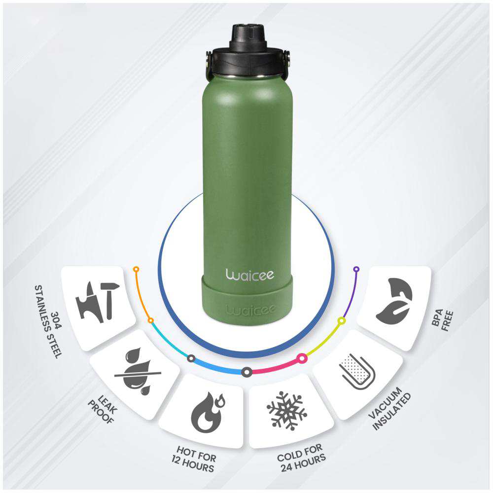 واي سي - زمزمية قابلة لإعادة الاستخدام باللون الأخضر العسكري - 1200 مل