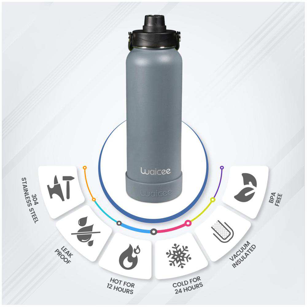 واي سي - زمزمية قابلة لإعادة الاستخدام بلون رمادي معدني - 1200 مل