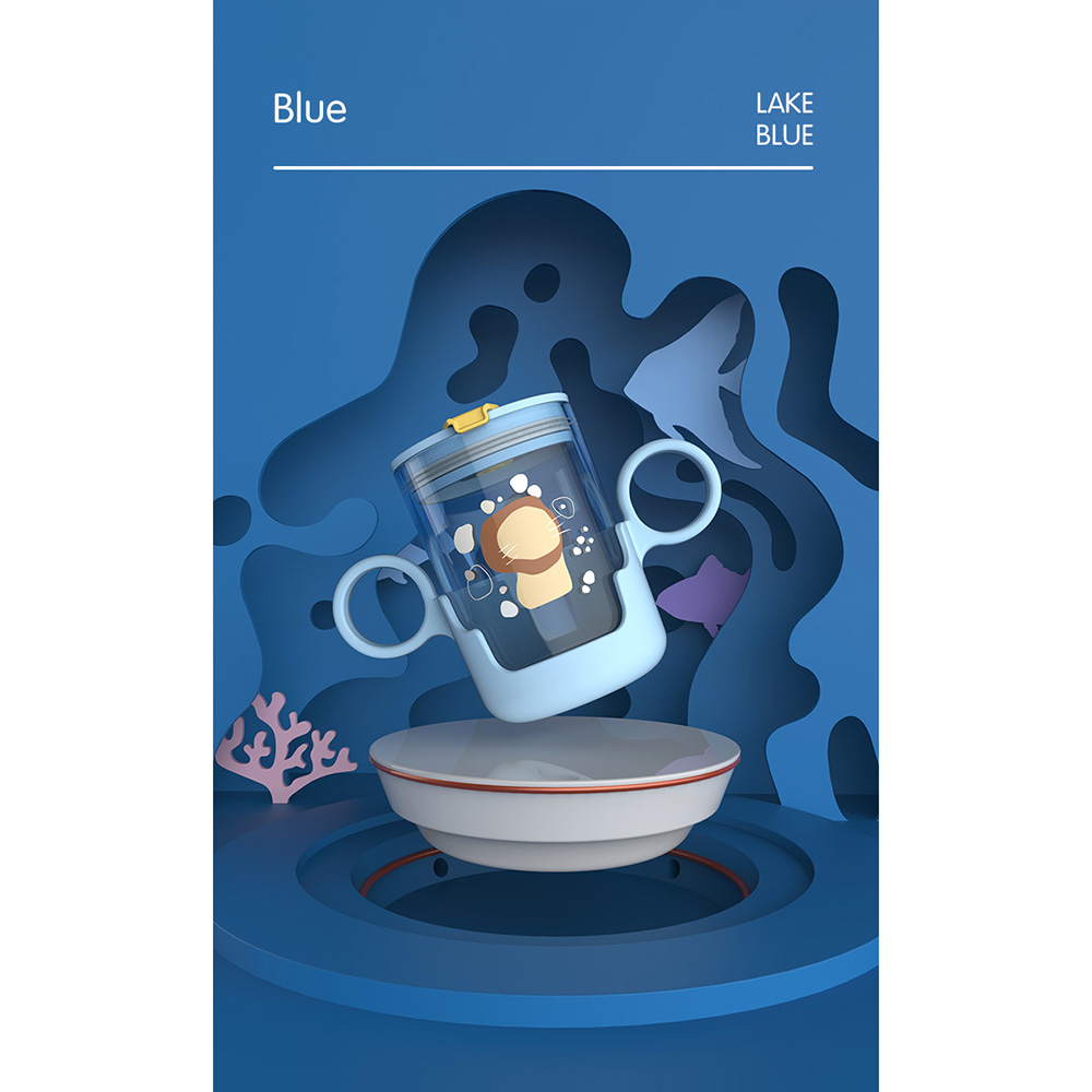 Generic - 2 - in - 1 Double Handled Sippy Cups With Spout And Straw - Blue - 240ml