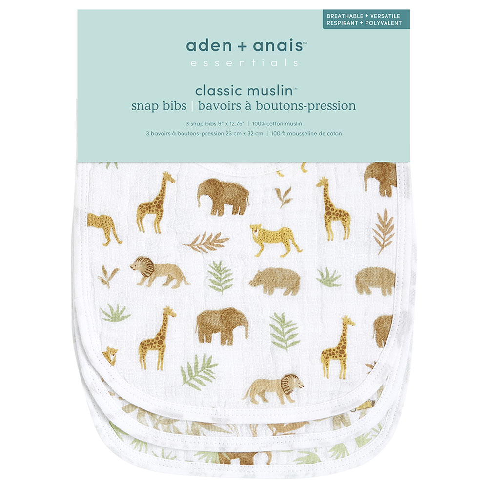 Aden + Anais - Cotton Muslin Baby Snap Bibs - Tanzania - Pack of 3
