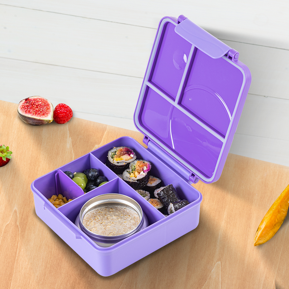 Eazy Kids - Jumbo Bento Lunch Box Set with Stainless Steel Food Jar, Icepack and Lunch Bag