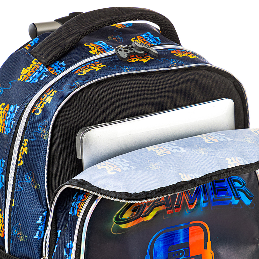 Eazy Kids - 4-wheel School Trolley 3Pc Set - Gamer Edition - 18-Inch/46cm