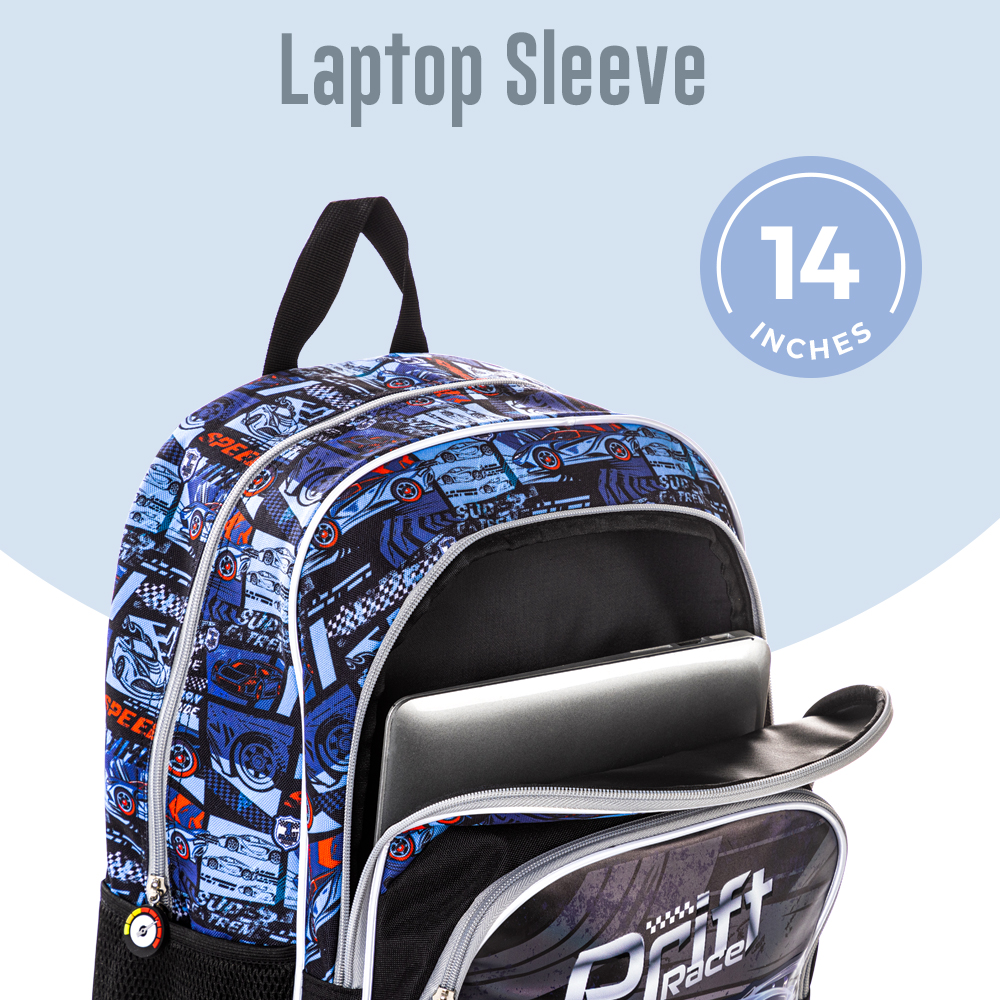 Eazy Kids - Backpack With Lunch Bag & Pencil Case - Car Racing - 18-Inch/46cm