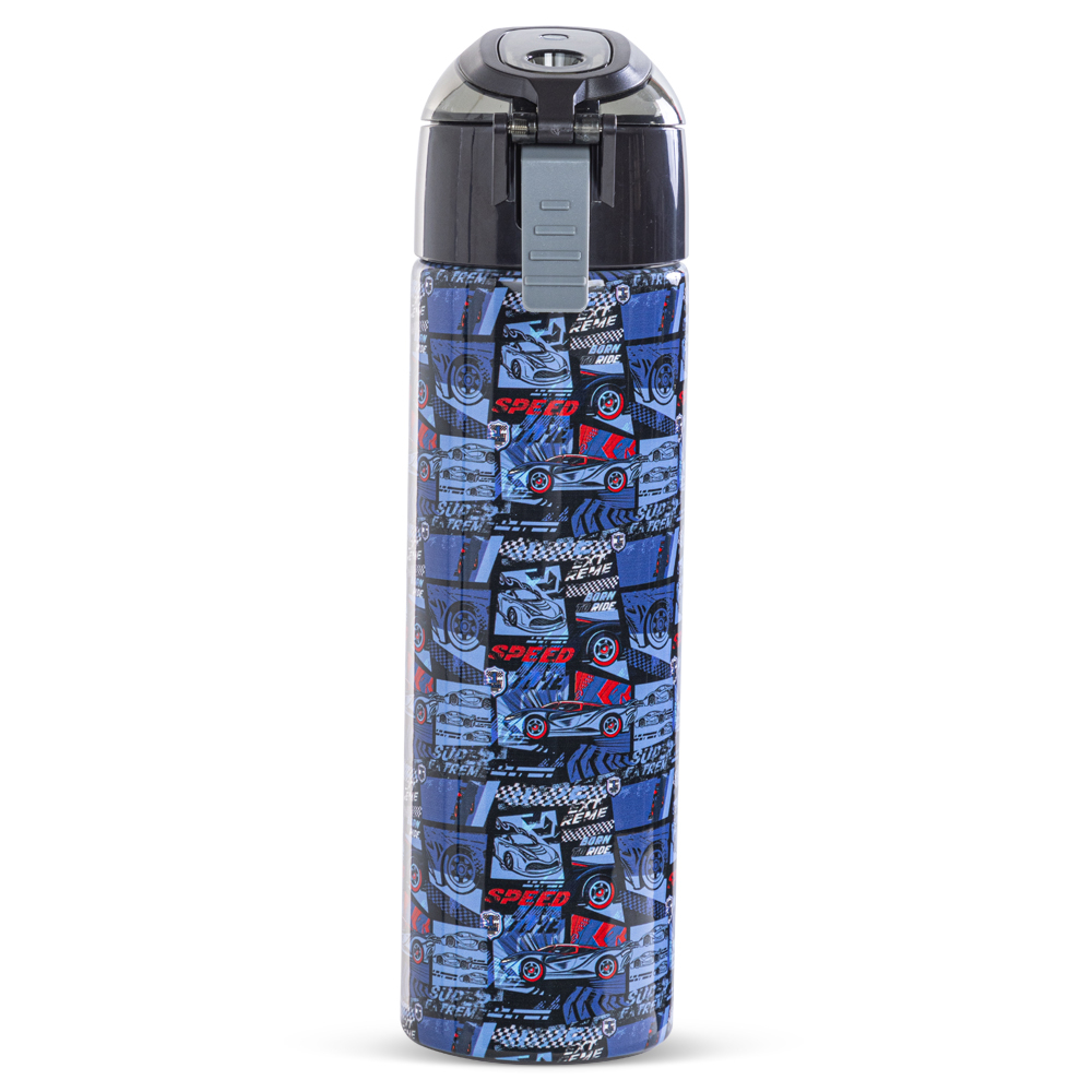 Eazy Kids - Insulated Stainless Steel Water Bottle with Spray Car Racing 640ml - Blue