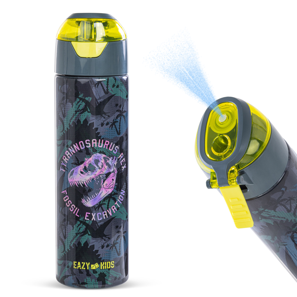 Eazy Kids - Insulated Stainless Steel Water Bottle with Spray -T-Rex 640ml - Green/Yellow