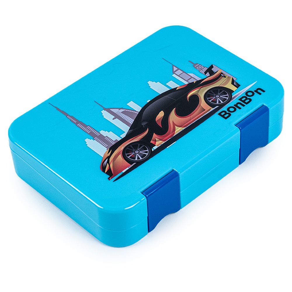 بون بون - صندوق غداء من 4 إلى 6 أقسام - سيارة - أزرق
