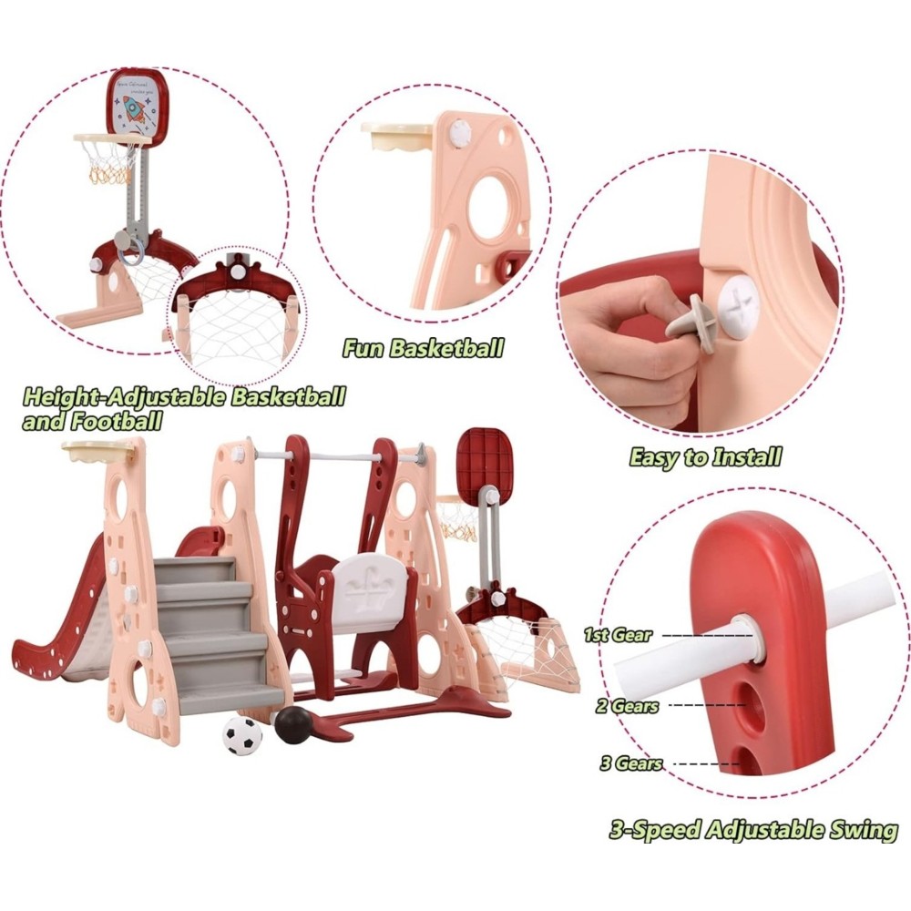 Little Angel Kids Slide, Swing, Basketball, And Football