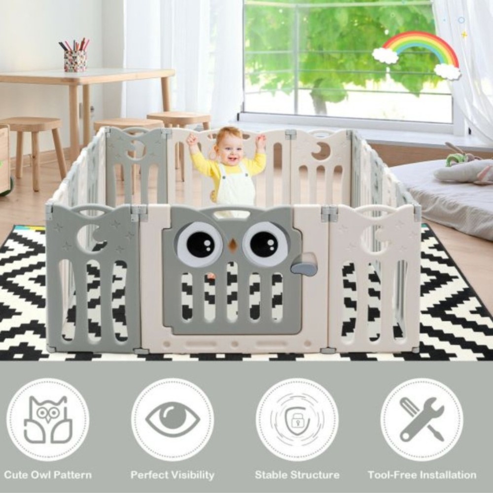 Little Angel Foldable Baby Playpen With Fence For Indoor -Grey
